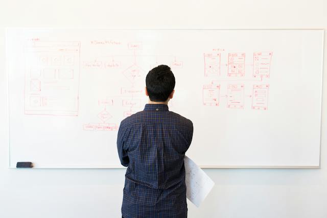 Man Standing In Front of A White Board